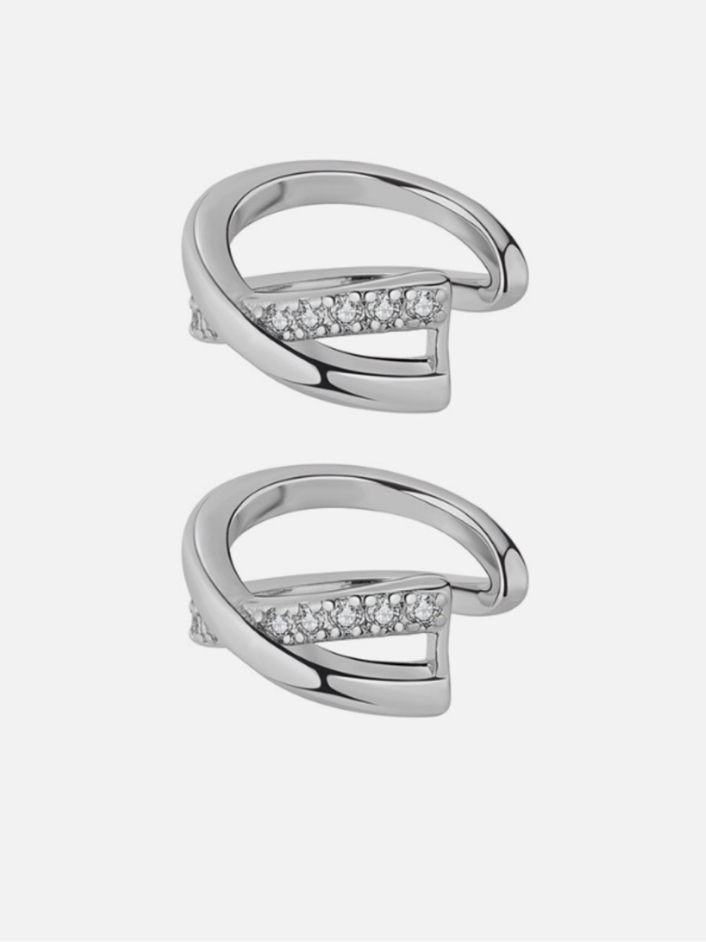 A Pair No Pierced 925 Sterling Silver Plated CZ Cross Clip Ear Cuff Earrings AF